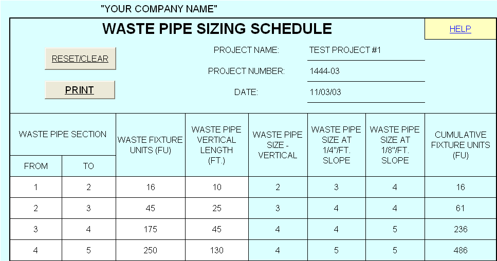 Waste Pipe Sizing Chart