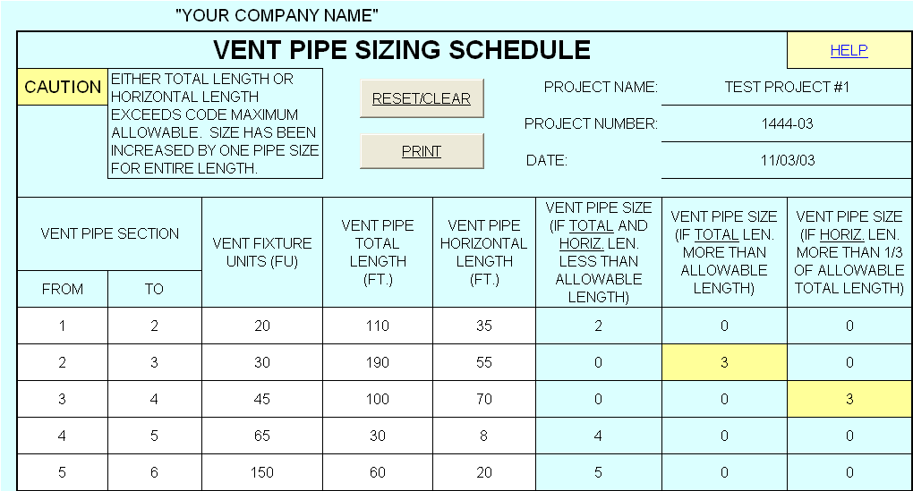 Plumbing Vent Size Chart