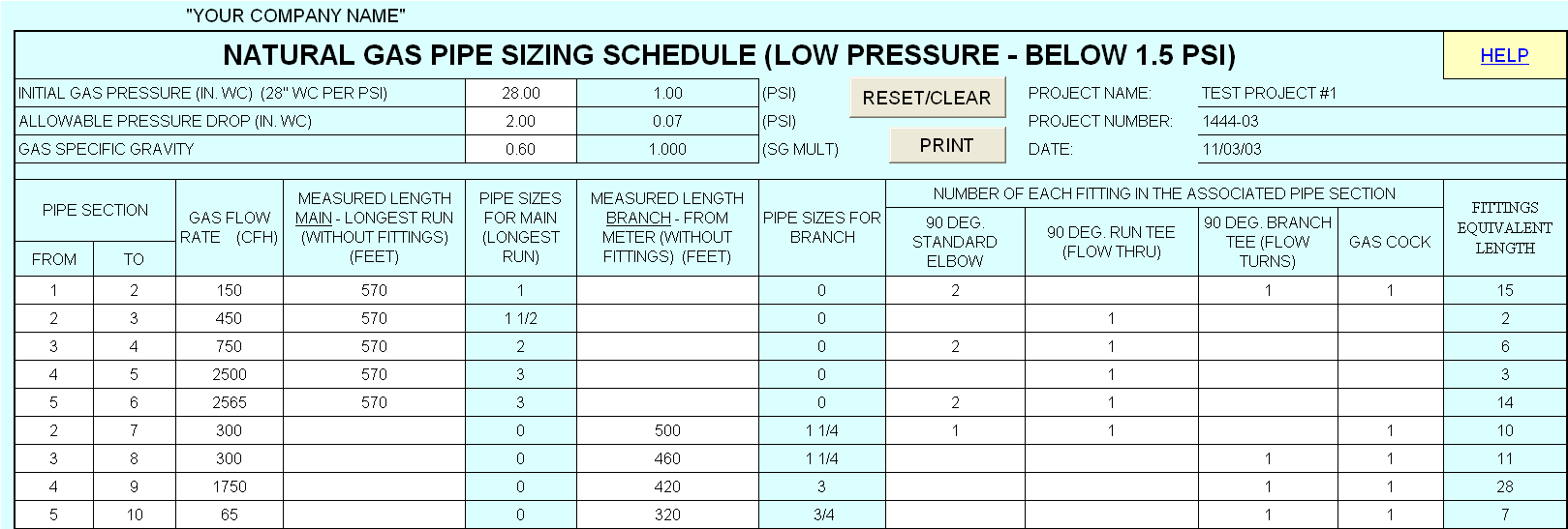 Natural Gas Black Pipe Sizing Chart